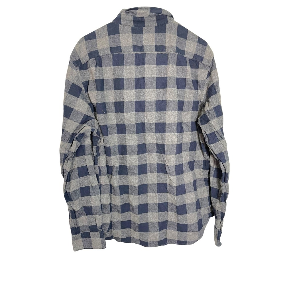 Nautica L Grey Navy Blue Flannel Shirt Buffalo Check Plaid Button Down Preppy - Picture 3 of 9